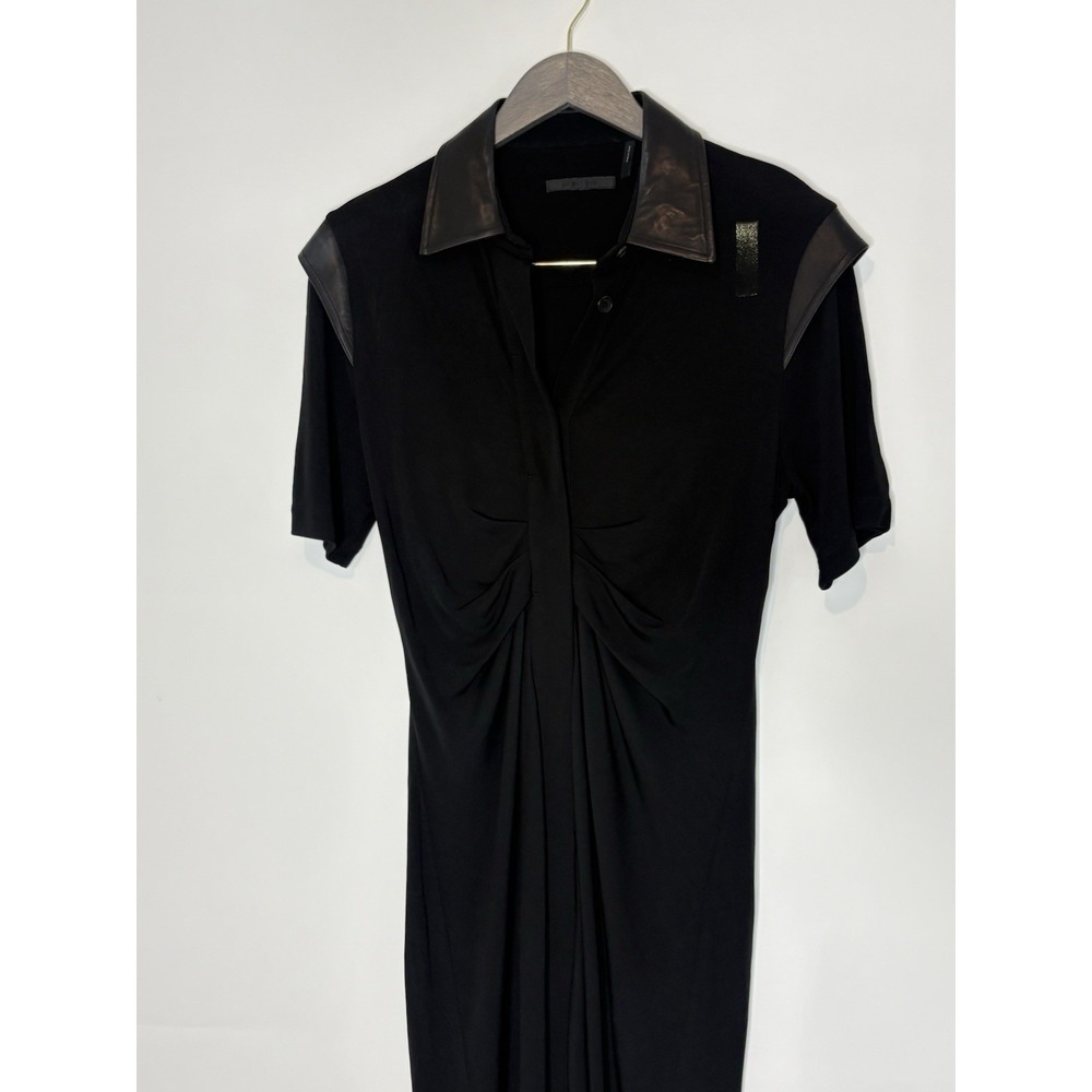 Helmut Lang Womens Medium Lamb Leather Collard Trim Cady Flattering Dress Black - Picture 6 of 16